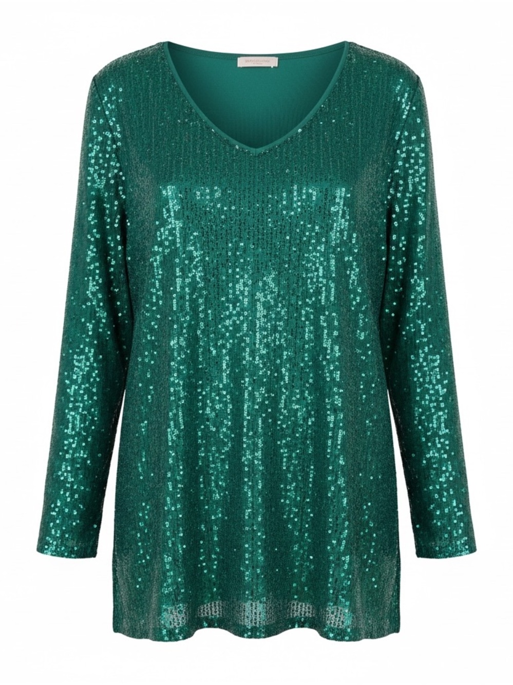 Sequin V-Neck Long Sleeve Top with Pleated Front